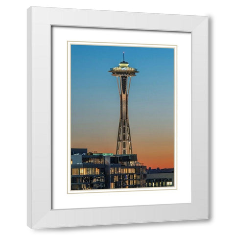Washington State-Seattle Space Needle at Sunset White Modern Wood Framed Art Print with Double Matting by Tilley, Rob