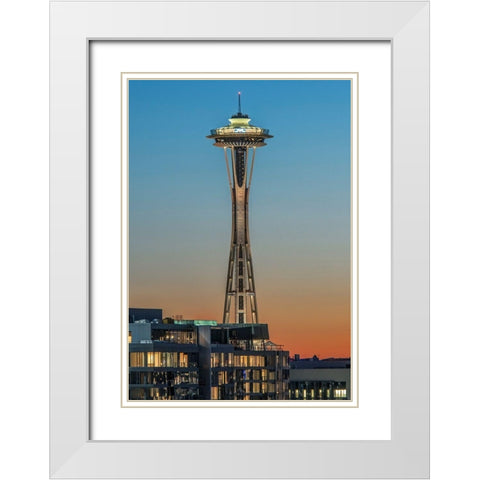 Washington State-Seattle Space Needle at Sunset White Modern Wood Framed Art Print with Double Matting by Tilley, Rob