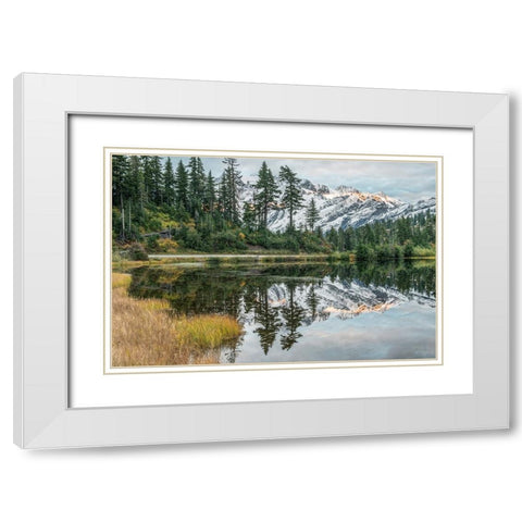 Washington State-Mt Baker and Snoqualmie National Forest-Mt Shuksan and Picture Lake White Modern Wood Framed Art Print with Double Matting by Tilley, Rob