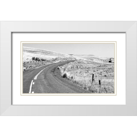 USA-Washington State-Benge Washtucna Road in black and white White Modern Wood Framed Art Print with Double Matting by Gulin, Sylvia