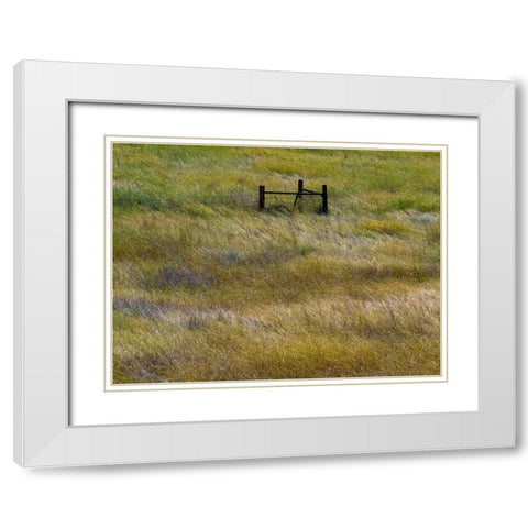 USA-Washington State-Palouse with wooden fence posts in grass field White Modern Wood Framed Art Print with Double Matting by Gulin, Sylvia
