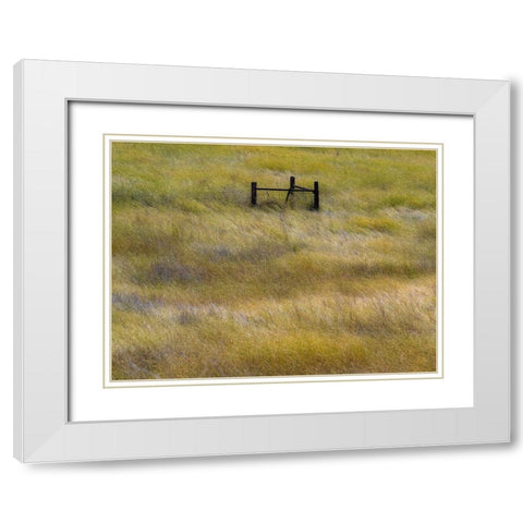 USA-Washington State-Palouse with wooden fence posts in grass field White Modern Wood Framed Art Print with Double Matting by Gulin, Sylvia