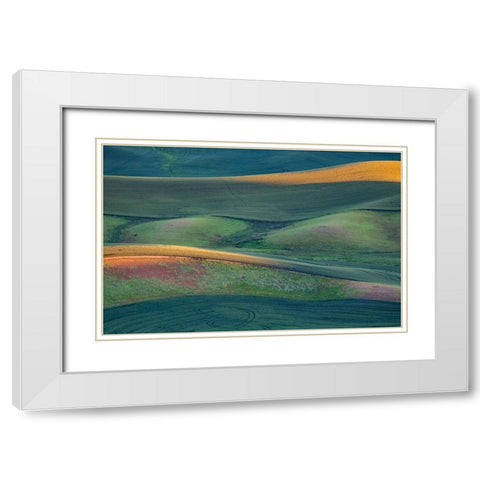 USA-Washington State-Palouse and Steptoe Butte State Park view of Wheat fields last light White Modern Wood Framed Art Print with Double Matting by Gulin, Sylvia