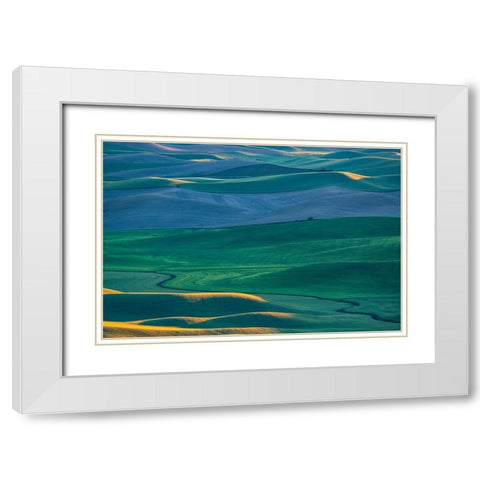 USA-Washington State-Palouse and Steptoe Butte State Park view of Wheat fields last light White Modern Wood Framed Art Print with Double Matting by Gulin, Sylvia