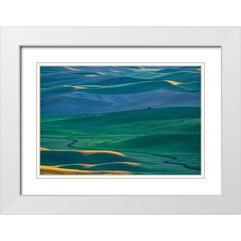 USA-Washington State-Palouse and Steptoe Butte State Park view of Wheat fields last light White Modern Wood Framed Art Print with Double Matting by Gulin, Sylvia