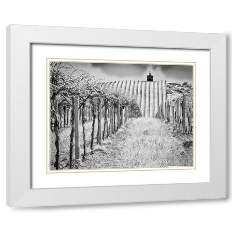 Spring vineyard and chapel on top of hill (PR) White Modern Wood Framed Art Print with Double Matting by Eggers, Terry
