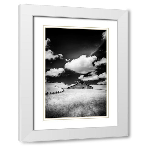 USA-Palouse Country-Washington State-Infrared Palouse fields and barn White Modern Wood Framed Art Print with Double Matting by Eggers, Terry