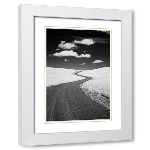 USA-Palouse Country-Washington State-Infrared Palouse fields and backroad White Modern Wood Framed Art Print with Double Matting by Eggers, Terry