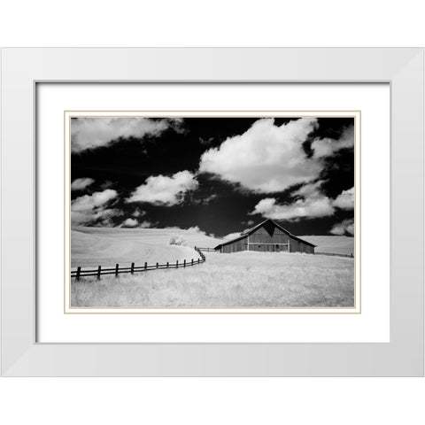 USA-Palouse Country-Washington State-Infrared Palouse fields and barn White Modern Wood Framed Art Print with Double Matting by Eggers, Terry