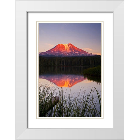 USA-Washington State-Sunset on Mt-Adams reflecting in Lake Takhlakh White Modern Wood Framed Art Print with Double Matting by Eggers, Terry
