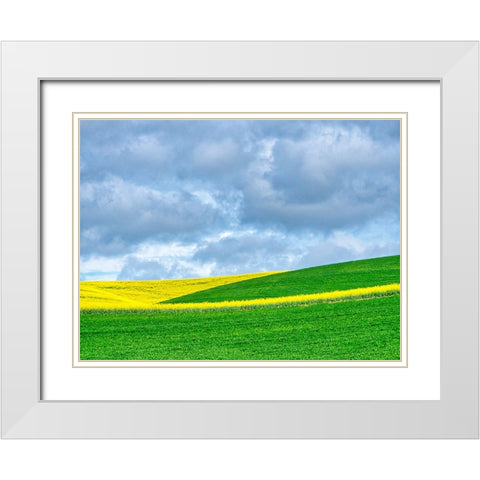 USA-Washington State-Palouse-Rolling hills of canola and wheat White Modern Wood Framed Art Print with Double Matting by Eggers, Terry