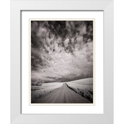 USA-Washington State-Palouse-Backcountry road through wheat field and clouds White Modern Wood Framed Art Print with Double Matting by Eggers, Terry