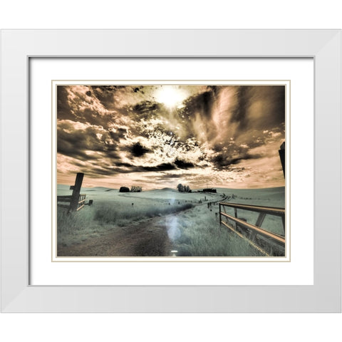 USA-Washington State-Palouse-Backcountry road through wheat field and clouds White Modern Wood Framed Art Print with Double Matting by Eggers, Terry