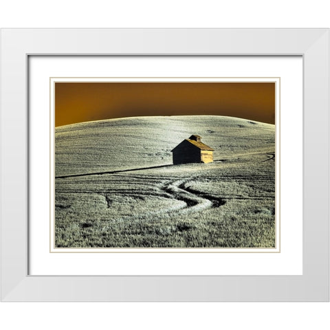 USA-Washington State-Palouse region-Old barn in field of wheat White Modern Wood Framed Art Print with Double Matting by Eggers, Terry