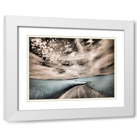 USA-Washington State-Palouse region-winding backcountry road through wheat fields White Modern Wood Framed Art Print with Double Matting by Eggers, Terry