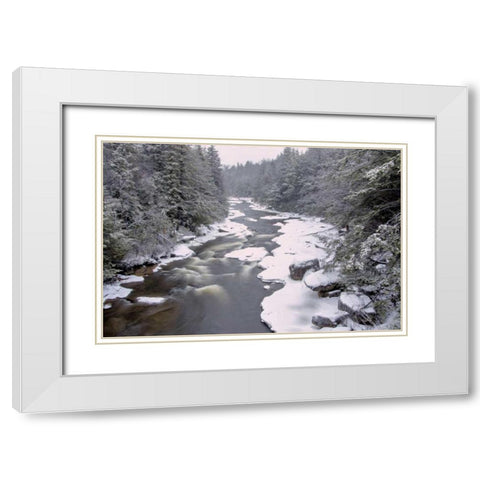 WV, Blackwater Falls Stream in winter landscape White Modern Wood Framed Art Print with Double Matting by OBrien, Jay