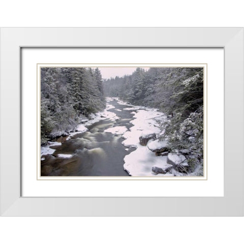 WV, Blackwater Falls Stream in winter landscape White Modern Wood Framed Art Print with Double Matting by OBrien, Jay