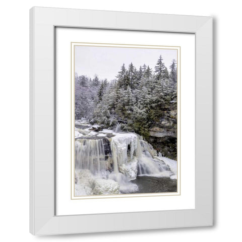 West Virginia Waterfall in winter landscape White Modern Wood Framed Art Print with Double Matting by OBrien, Jay