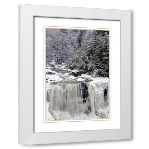 West Virginia Waterfall in winter landscape White Modern Wood Framed Art Print with Double Matting by OBrien, Jay