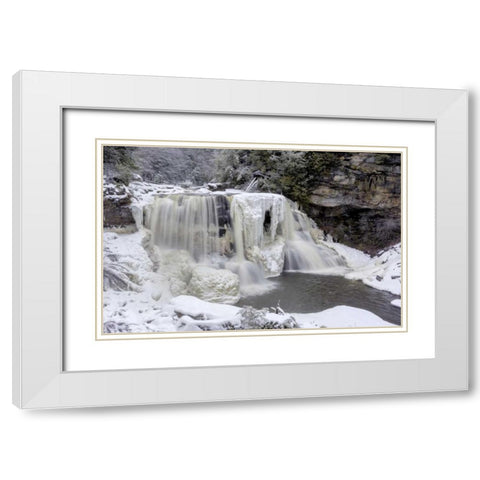 West Virginia Waterfall in winter landscape White Modern Wood Framed Art Print with Double Matting by OBrien, Jay