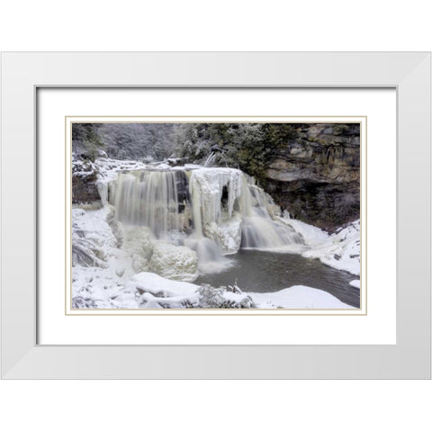 West Virginia Waterfall in winter landscape White Modern Wood Framed Art Print with Double Matting by OBrien, Jay