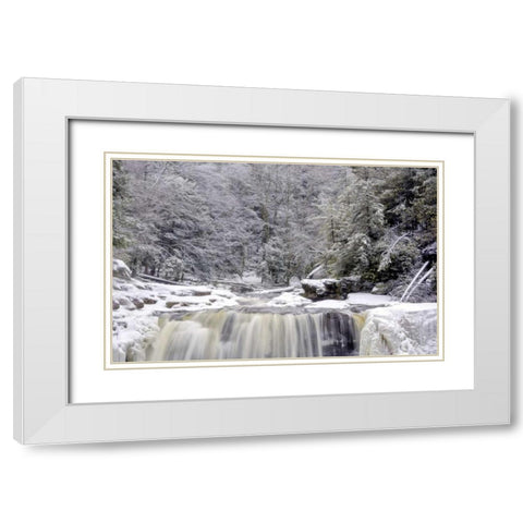 West Virginia Waterfall in winter landscape White Modern Wood Framed Art Print with Double Matting by OBrien, Jay