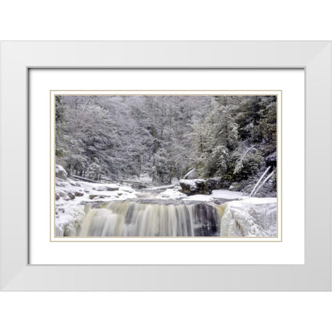 West Virginia Waterfall in winter landscape White Modern Wood Framed Art Print with Double Matting by OBrien, Jay