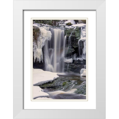 West Virginia, Blackwater Falls Frozen waterfall White Modern Wood Framed Art Print with Double Matting by OBrien, Jay