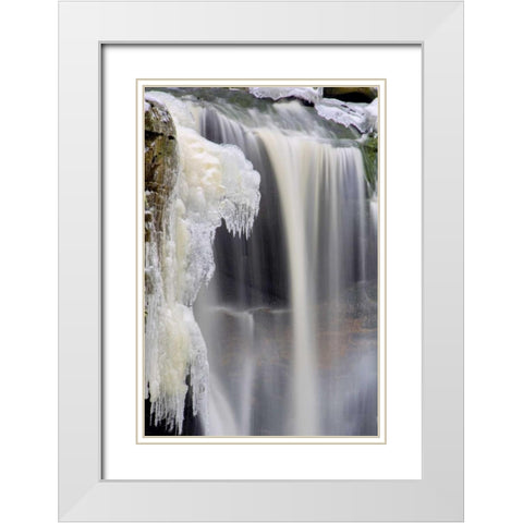 West Virginia, Blackwater Falls Frozen waterfall White Modern Wood Framed Art Print with Double Matting by OBrien, Jay