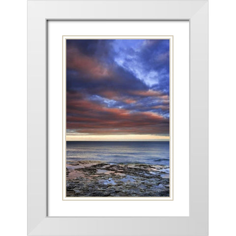 Wisconsin Sunrise on clouds over Lake Michigan White Modern Wood Framed Art Print with Double Matting by Flaherty, Dennis