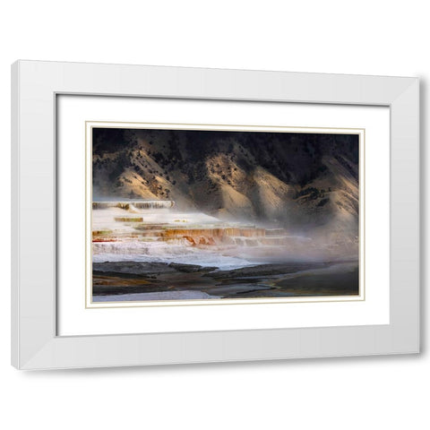 Colorful terrace-Canary Spring-Mammoth Hot Springs-Yellowstone National Park-Wyoming White Modern Wood Framed Art Print with Double Matting by Jones, Adam