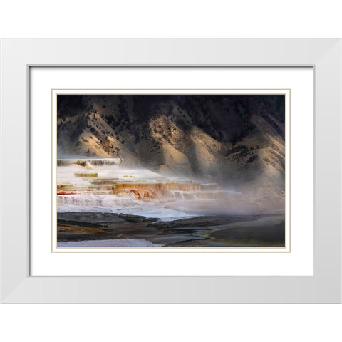 Colorful terrace-Canary Spring-Mammoth Hot Springs-Yellowstone National Park-Wyoming White Modern Wood Framed Art Print with Double Matting by Jones, Adam