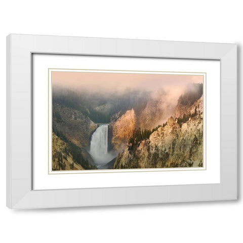 Lower Falls at sunrise from Artist Point-Yellowstone National Park-Wyoming White Modern Wood Framed Art Print with Double Matting by Jones, Adam