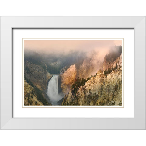 Lower Falls at sunrise from Artist Point-Yellowstone National Park-Wyoming White Modern Wood Framed Art Print with Double Matting by Jones, Adam