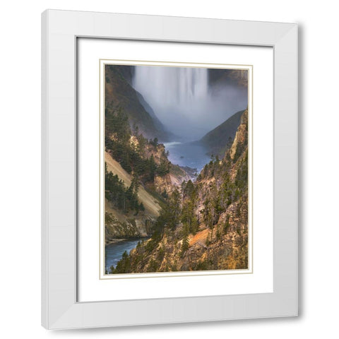 Lower Falls at sunrise from Artist Point-Yellowstone National Park-Wyoming White Modern Wood Framed Art Print with Double Matting by Jones, Adam