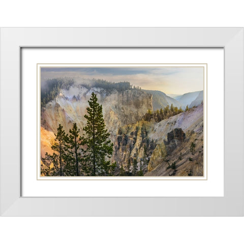 View from Artist Point at sunrise-Grand Canyon of Yellowstone-Yellowstone National Park-Wyoming White Modern Wood Framed Art Print with Double Matting by Jones, Adam