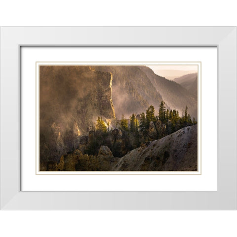 View from Artist Point at sunrise-Grand Canyon of Yellowstone-Yellowstone National Park-Wyoming White Modern Wood Framed Art Print with Double Matting by Jones, Adam