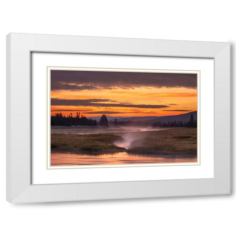 Madison River at sunrise-Yellowstone National Park-Wyoming White Modern Wood Framed Art Print with Double Matting by Jones, Adam