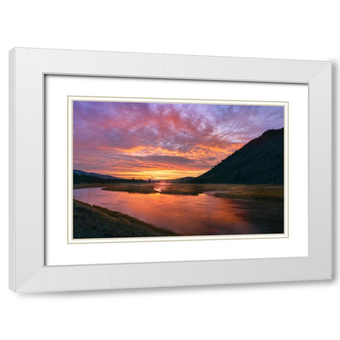 Madison River at sunrise-Yellowstone National Park-Wyoming White Modern Wood Framed Art Print with Double Matting by Jones, Adam