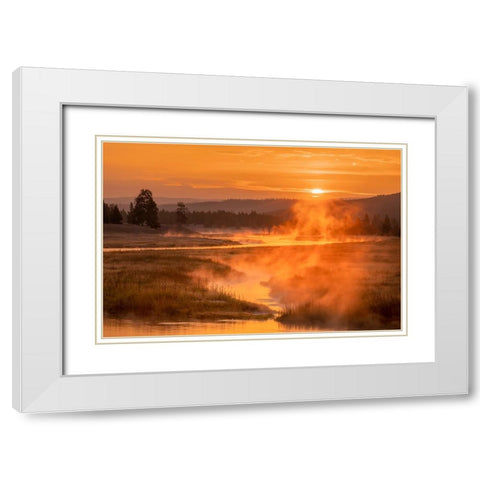 Madison River at sunrise-Yellowstone National Park-Wyoming White Modern Wood Framed Art Print with Double Matting by Jones, Adam