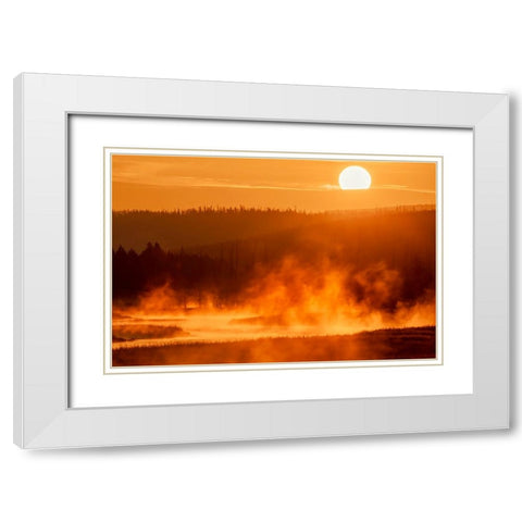 Madison River at sunrise-Yellowstone National Park-Wyoming White Modern Wood Framed Art Print with Double Matting by Jones, Adam