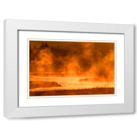 Madison River at sunrise-Yellowstone National Park-Wyoming White Modern Wood Framed Art Print with Double Matting by Jones, Adam