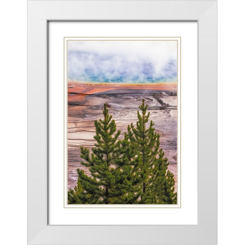 Elevated view of Grand Prismatic spring and colorful bacterial mat-Yellowstone National Park White Modern Wood Framed Art Print with Double Matting by Jones, Adam