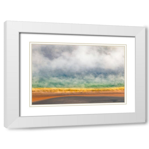 Elevated view of Grand Prismatic spring and colorful bacterial mat-Yellowstone National Park White Modern Wood Framed Art Print with Double Matting by Jones, Adam
