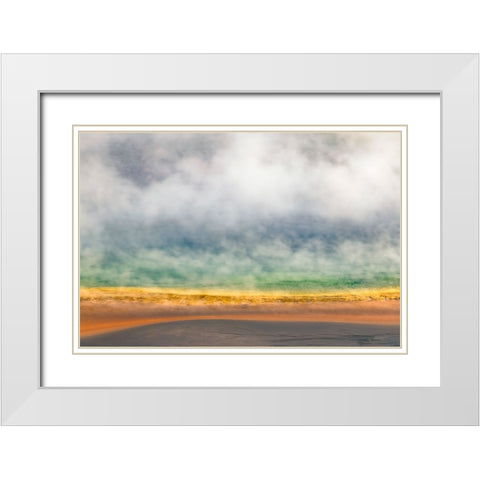 Elevated view of Grand Prismatic spring and colorful bacterial mat-Yellowstone National Park White Modern Wood Framed Art Print with Double Matting by Jones, Adam