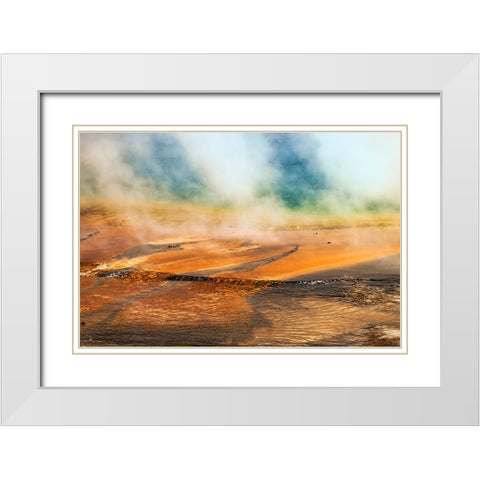 Elevated view of Grand Prismatic spring and colorful bacterial mat-Yellowstone National Park White Modern Wood Framed Art Print with Double Matting by Jones, Adam