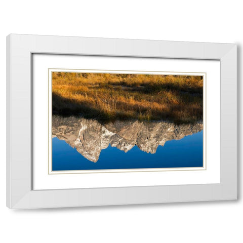 Teton Range reflected in Snake River from Schwabacher Landing-Grand Teton National Park-Wyoming White Modern Wood Framed Art Print with Double Matting by Jones, Adam
