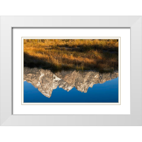 Teton Range reflected in Snake River from Schwabacher Landing-Grand Teton National Park-Wyoming White Modern Wood Framed Art Print with Double Matting by Jones, Adam