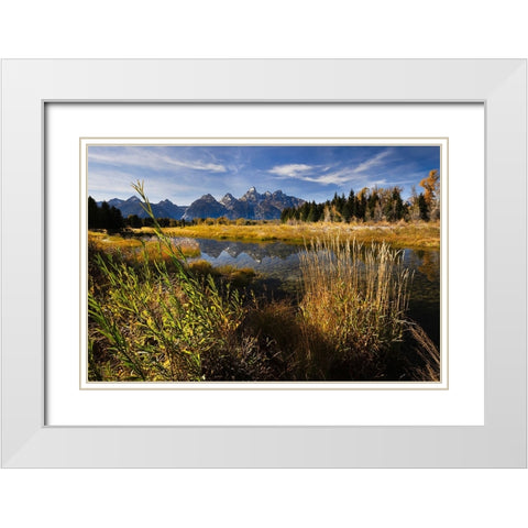 Teton Range from Schwabacher Landing-Grand Teton National Park-Wyoming White Modern Wood Framed Art Print with Double Matting by Jones, Adam