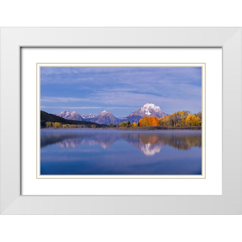 Autumn view of Mount Moran and Snake River-Grand Teton National Park-Wyoming White Modern Wood Framed Art Print with Double Matting by Jones, Adam